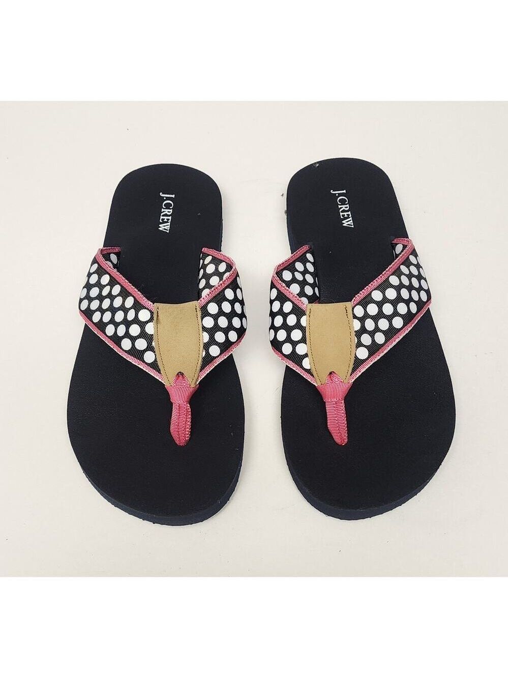 J.Crew Polka-Dots Flip-Flop Thong Sandal Shoes Size US 5 Black/White